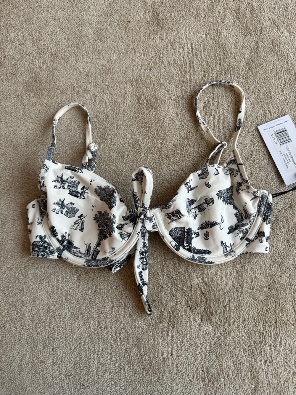 WeWoreWhat White Toile-Print Tie-Front Underwire Bikini Top